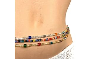 Sttiafay Boho Waist Beads Body Chain Handmade Colorful Beaded Belly Chain Stretch African Waist Bead Body Jewelry Set for Women (3Pcs)