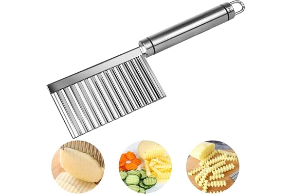 Vicloon Couteau Ondulé en Acier Inoxydable - Coupe Pommes de Terre et Légumes, Lame pour Frites, Fruits et Salade