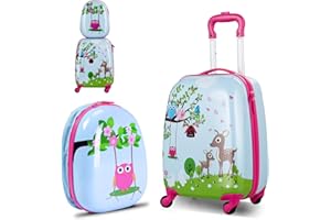 SOARS Kinderkoffer & Rucksack, Kindertrolley mit Rollen & verstellbarem Griff, Koffer Set, Kindergepäck, Reisekoffer Kinder Jungen & Mädchen, für Spielzeug, Kleidung (Wald B, 12"+16")