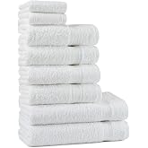 Tuiste 8 Piece White Towel Set, 2 Bath Towels (70x140) + 4 Hand Towels (50x90) + 2 Face Towels (30x50), Super Soft and Highly