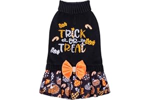 CuteBone Sukienka dla psa na Halloween, Trick-or-Treat, sweter z golfem, sweter dla szczeniaków z muszką, smycz, dziurka, sweter, sukienka zimowa dla małych psów DS77S-DE