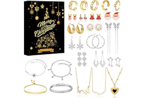 KAZATE Calendario Dell'Avvento 2024 Gioielli Donna, Calendario Avvento di Natale Ragazza con 24 Charms Sorprese Orecchini Bracciale Collane Regalo Kit