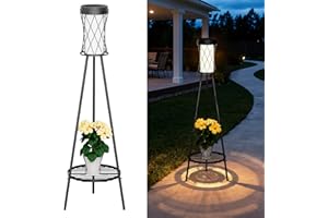 OUSFOT Luces Solares Exterior con USB en Pie, Resistente al Agua Solar Lights Outdoor con Tres Ajustes de Temperatura de Color, Iluminacion Exterior Solar para Terraza, Jardín, Patio o Plantas