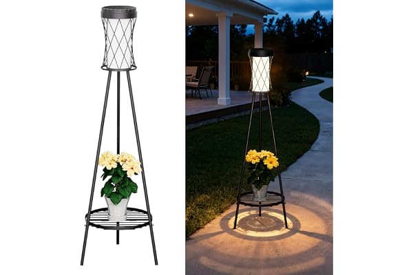 OUSFOT Lampe Solaire Exterieur avec USB sur Pied, Étanche Eclairage Exterieur Solaire avec Trois Réglages de Température de Couleur, lampadaire Luminaire Extérieur pour Terrasse Jardin Cour de Plantes