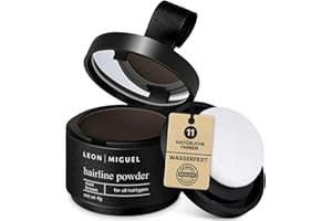 ‎LEON MIGUEL LEON MIGUEL Ansatzpuder - wasserfestes Hairline Powder als perfekten Haar Concealer zum Ansatz kaschieren, unsichtbares Haar Make-up zur Haarverdichtung (Dunkelbraun, Hairline Powder)