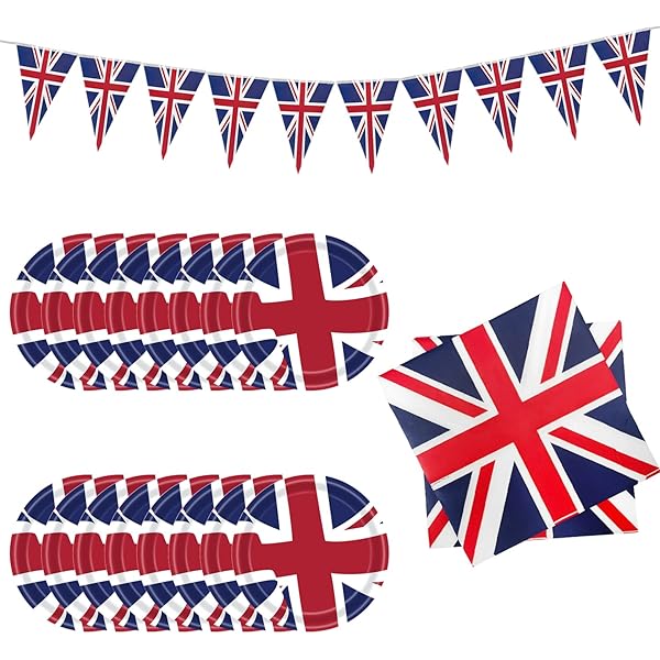 JZK Lot De 48 Serviettes En Papier Motif Drapeau Britannique, Serviettes En Papier Union Jack, Décorations De Fête Sur Le Thème Britannique