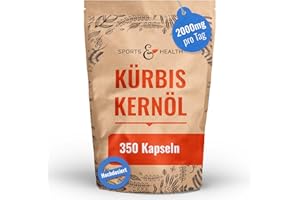 ‎CDF SPORTS & HEALTH SOLUTIONS Kürbiskernöl Kapseln - 350 Softgel Kapseln - 2000mg pro Tagesdosierung - Mit Vitamin E - Hochdosiert - Kürbis, Pumpkin Seed Oil