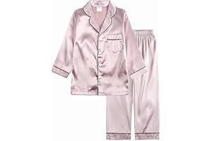 Hikewin Boys Girls Satin Pyjamas Sets Kids Button-Down Pjs Set 2PCs Silky Nightwear Sleepwear for 3-11Years
