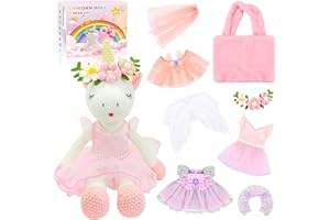 Aragallant Peluche Unicorno Bambina, Unicorno Giocattolo con Dress Up Doll, Unicorno Regalo con Cambio di Vestiti, Accessori Borsa, Natale Regalo per Bambina Ragazza 3+ Anni