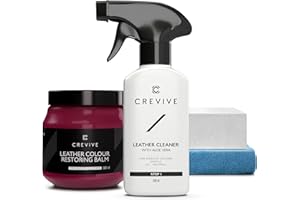 CREVIVE Leather Cleaner 250 ml & Leather Restorer Bordeaux 300 ml - Leather Colour Restorer - Leather Restorer for Sofas - Leather Balm Bordeaux