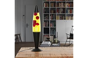 LICHT-ERLEBNISSE Lampada lava rossa gialla nera, lampada retrò, attiva, calda, 42 cm, G9 25 W con interruttore a cavo, lampadina inclusa, idea regalo di Natale, lampada da tavolo lava