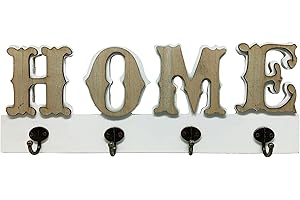MP CREATIVE Wieszak ścienny z napisem Home - z 4 haczykami - do kuchni, przedpokoju lub sypialni - pomysły na prezent - kolor drewna i biały