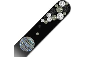 Mont Bleu Lima de uñas de cristal decoradas con cristales de Swarovski Elements, con funda de terciopelo negro | Lima de uñas artesanal de auténtico vidrio templado checo con garantía ilimitada