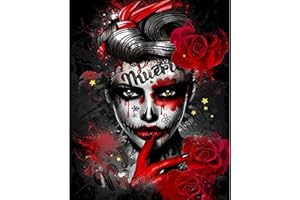 Walarky Kit de peinture à l'huile par numéro à faire soi-même pour adultes - Motif de fille terreur - Avec pinceaux et pigments acryliques - Peinture colorée au point de croix - Décoration d'intérieur