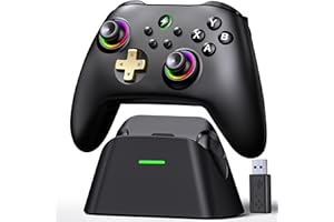 HASACOOL PC Controller mit Ladestation - Wireless Gamepad für PC/Switch 2/Switch/Android/IOS, Gaming Controller PC mit 1000Hz Polling Rate/RGB Hall Effect Joysticks & Trigger/Dual Vibration/1000mAh Akku