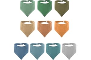 LANJUE 10 Packs Baby Bandana Dribble Bibs, Cotton Soft and Absorbent Drool Bibs with Adjustable Snaps