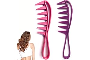 CROMPI Peigne Cheveux Dent Large Pour Démêlant Cheveux Bouclés, Lisses, Frisés, Afro, Barbe Antistatique, Résistant À La Chaleur À Coiffure Professionnel, Brosse Homme, Femme Ou Enfant (ROSE ET VIOLET)