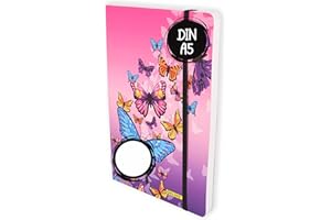 Online Bullet Journal Butterfly Dotted A5 z gumową taśmą, papier FSC, 120 g/m², 144 strony wewnętrzne, notes w kropki, z miękką okładką, dziennik do notatek, szkiców, list