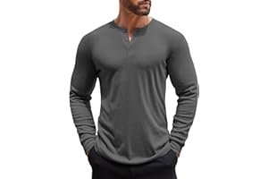 COOFANDY Henley Langarmshirt Herren Longsleeve Freizeit T-Shirt für Männer Einfarbig Basic Shirt mit Knopfleiste