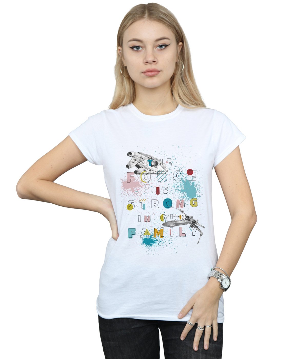 Star-Wars-Damen-Force-Family-T-Shirt-Wei-Large