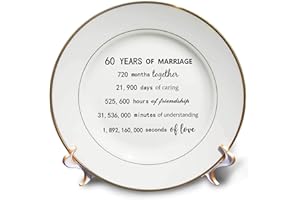 3dRose 60 Years of Marriage 60th Wedding Anniversary in Months Days Hours-Porcelain Plate, 8-inch (cp_321447_1), White
