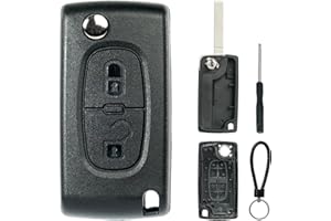 SUPALAND CE0523 Coque Clé Compatible pour Citroen C2 C3 C4 C5 C6 Peugeot 207 307 308 3008 5008 Partner TéLéCommande Coque Voiture 2 Boutons RéTractables-Lame VA2