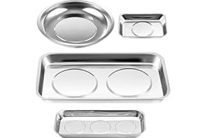 JIJZEDL 4 Stücke Magnetschale Werkstatt Kit, Edelstahl Tablett, Magnet Schale Umfasst Runde, Rechteckige, Wekzeugschale zum Halten von Werkzeug, Schrauben, Bohrer und Nägel (1)