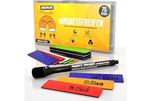 JAWAONLINE JAWA etykiety magnetyczne do etykietowania - 75 etykiet magnetycznych z długopisem - Praktyczne magnesy do pisania w 5 kolorach - Samoprzylepne paski magnetyczne do metalowych powierzchni