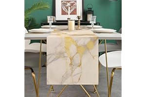 DAKTOU Runner da Tavolo Moderno in Lino Runner da Tavola Primavera Elegante Arte Astratta Marmo Bianco Texture Oro Tovaglia Decorazione per Tavolo da Pranzo in Fattoria per Feste 40x140 cm