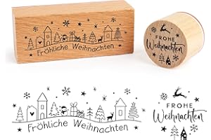 BOOMTOP 2Pcs Weihnachten Stempel Holz Stempel Frohe Weihnachten Motivstempel Fröhliche Weihnachten Stempelset Dekostempel zum Basteln DIY Kartenherstellung Scrapbooking Geschenk Rund Recheckig