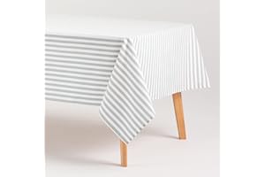 GAMUSI Mantel Antimanchas Rectangular Tela algodón Impermeable Rayas Agua Marina, 140x240 cm