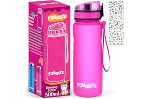 PUWOWYE Trinkflasche Kinder Auslaufsicher, 500ml Sport Trinkflasche Schule für Wandern & Fitnessstudio, Trinkflasche Kohlensäure Geeignet Kinder, Trinkflasche mit Fruchteinsatz, BPA-Frei, Rosa