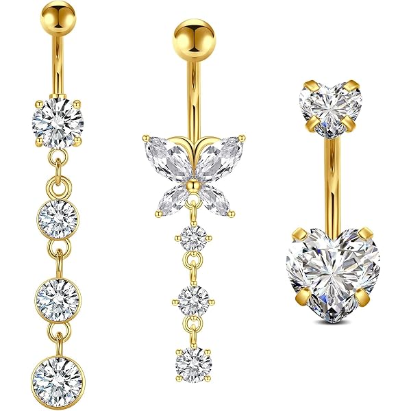 Belly Bar Piercing Nombril OUFER - Titane, 14G - Cœur Suspendu Or - Bijou Piercing Internally Threaded