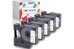 ‎HEHUA 5x Hehua D1-Etikettenband Ersatz für Dymo d1 45013 Schriftband 12mm x 7m, Schwarz auf weiß 45013s S0720530 Etiketten Kompatibel mit LabelManager 160 280 210D Labelpoint 150 200 LabelWriter 450 Duo