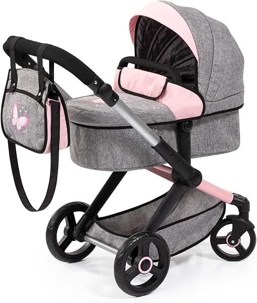 Bayer Design 17033AA Puppenwagen Xeo mit Tasche, höhenverstellbarer Griff, Schwenkschieber, wandelbar als Puppenjogger, bewegliche Vorderräder, integrierter Korb - 1