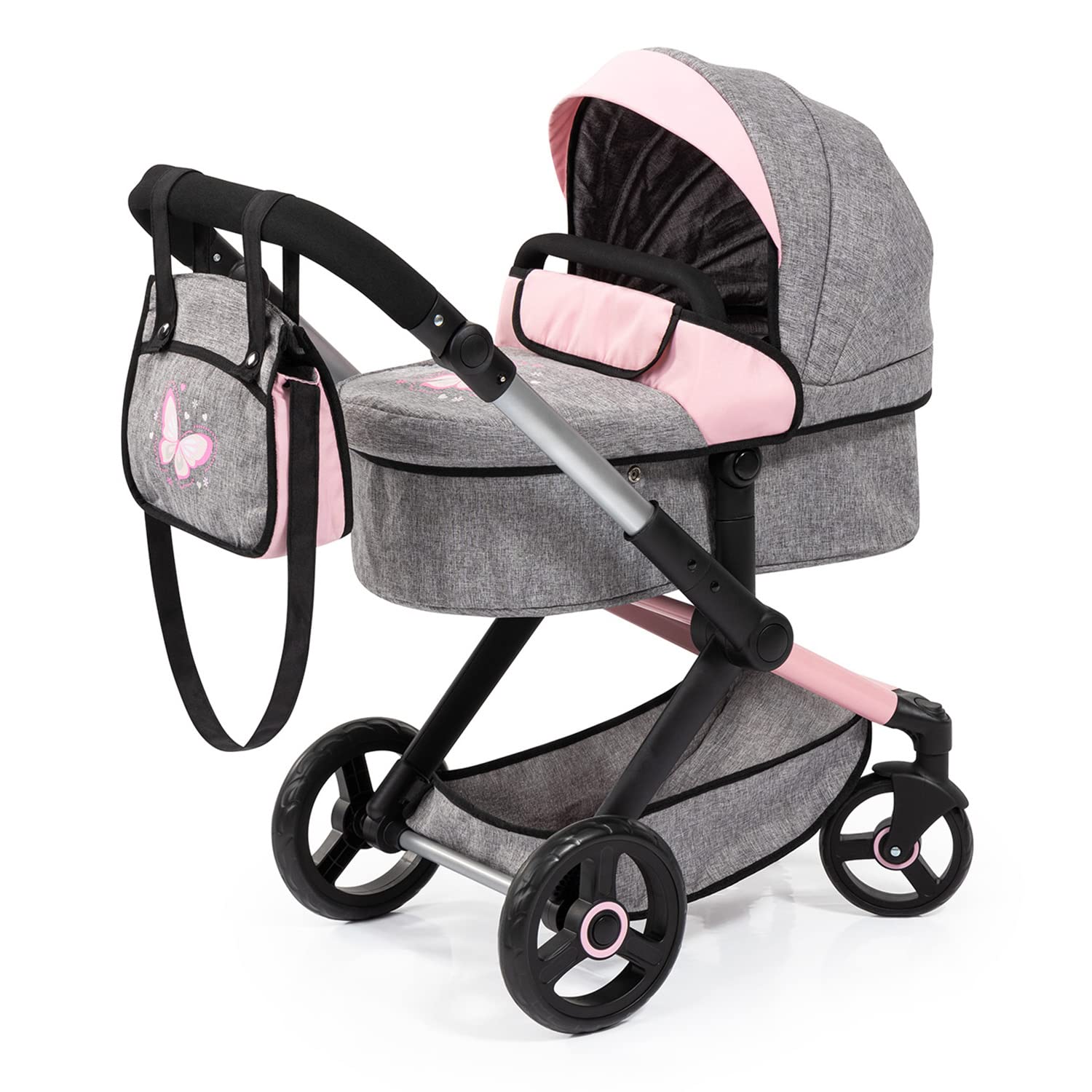 Bayer Design 17033AA Passeggino per Bambole Xeo, Carrozzina, Manubrio Regolabile in Altezza e Girevole, Convertibile, Borsa - 1