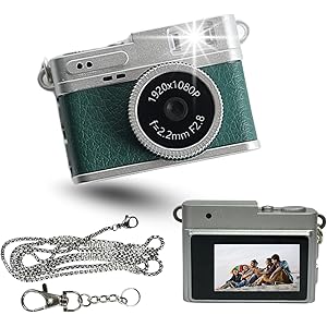 FETACA Mini Digital Camera with Filter Modes, 1080p FHD Video, Flashlight & Keychain | Portable Cute Vlogging Camera for Travel, Gifts & Fun (Green)