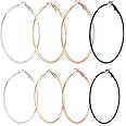 FANTESI 8 Pairs Big Hoop Earrings, Stainless Steel Hoop Earrings in Gold Plated Rose Gold Silver Black Colors for Women Girls