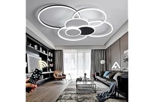 WJYCYN Ściemnialna duża lampa do salonu LED 7 pierścieni Biały i czarny Lampy sufitowe Nowoczesne lampy do sypialni z pilotami Oświetlenie sufitowe akrylowa lampa sufitowa Biuro Jadalnia 100W 8200LM