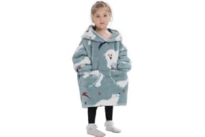 Alsehser Pull Plaid Adultes Enfants, Sweat à Capuche Chaude, Poncho Polaire Oversize Pilou Pilou, Capuchon Sherpa Peluche à Manches TV