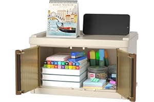 HAIXIN boite rangement plastique, 2.7L boîte de rangement de bureau, caisse rangement, petite boite pliable empilable, organisez de petits objets, manche marron (lot de 1)