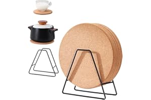 Gocoffun Cork Coasters, Round Cork Coasters 19 cm, with Plate Holders, Thick Cork Mat, Reusable, Multifunctional Cork Mat for Hot Pots, Pans, Kettles, Crafts, Pack of 5