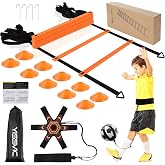 YISSVIC Kit Entrenamiento Futbol Juego Escalera de Agilidad 6 m 12 Pelda&ntilde;os con 10 Conos 4 Postes F&uacute;tbol Kick Throw Trainer