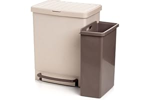 Tatay Cubo de Reciclaje 25L con Pedal | 2 Compartimentos (17L + 8L) | Uso Interior y Exterior | Apto para Bolsas de 30L | Plástico 100% Reciclado Libre de BPA | 33,5x31x42 cm, Ecohome