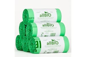 allBIO 8L Extra Thick Compostable Food Waste Kitchen Caddy Liners/Bin Bags - Pack of 150