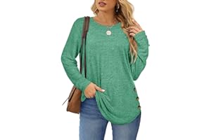Aokosor Womens Long Sleeve Tops Ladies Jumpers Side Buttons Sweatshirts Tunic Tops