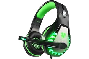 Awinnasey Gaming Headset mit Mikrofon für PS4, PS5, PC, Xbox One, Switch, Kopfhörer mit LED Licht, Over Ear Headset mit Noise Cancelling für Kinder Erwachsene（Grün）