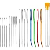 iCovalescent 16PCS Big Eye Needles, Hand Sewing Needles, Large Eye Steel Knitting Needles in Transparent Storage Tube for Kni