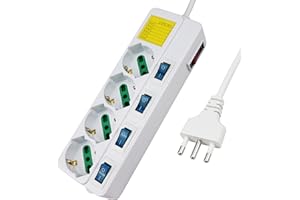 Extrastar Multipresa ciabatta elettrica 4 Posti 10/16A Bipasso Schuko 250V Max:2500W con interruttori indipendenti 1,5MT