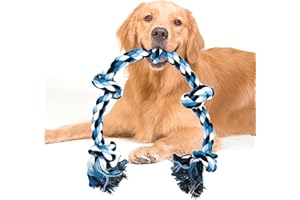 Fhioevt Hundespielzeug Seil Hundeseil Spielzeug Gedrehtes Zerrspielzeug Hund 90 cm 5 Knoten Unzerstörbare Baumwollseil für Aggressive Kauen Interaktives Seil für Große Mittlere Hunderassen (Blau)
